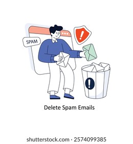 Delete Spam Emails Flat Style Design Vector illustration. Stock illustration