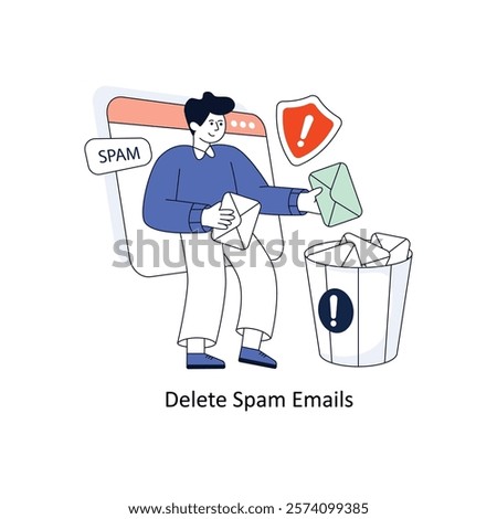 Delete Spam Emails Flat Style Design Vector illustration. Stock illustration