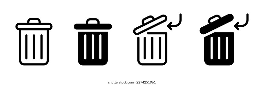 Delete symbols. Trash can vector icon set. Trash bin icons. Rubbish baskets. 