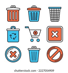 Delete Trash Icons Set on White Background. Vector