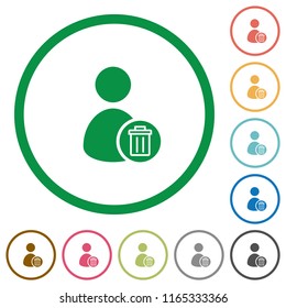 Delete user account flat color icons in round outlines on white background