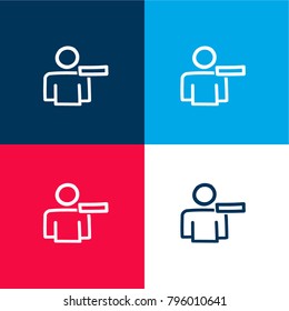 Delete user hand drawn symbol four color material and minimal icon logo set in red and blue