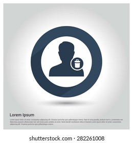 Delete User icon, Circle Long shadow pictogram icon on gray background.