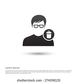 Delete User icon, pictogram icon on gray background.