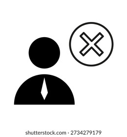 Delete user icon. Remove member symbol. Vector person profile. Account cross emblem. EPS 10.