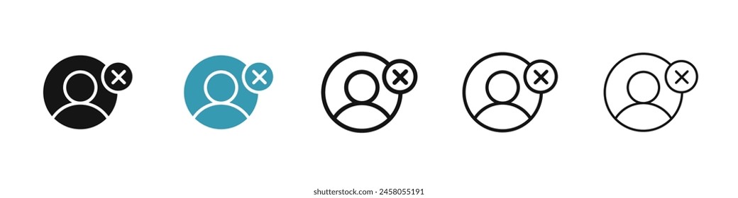 Delete User Icon. Restricted Member User Vector Icon, Remove Account Vector Icon, Cancel Account Vector Icon for UI Designs.