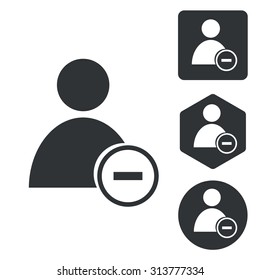 Delete user icon set, monochrome, isolated on white