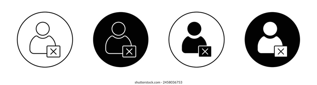 conjunto de iconos de usuario de Borrar. símbolo de Vector de usuario de miembro restringido. quite el signo de Cuenta. cancele el icono de Cuenta con el estilo de relleno y contorno negro.