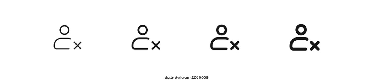 Icono de eliminación de usuario. Señal de persona X. Símbolo de eliminación de cuenta. Signo aislado del vector.