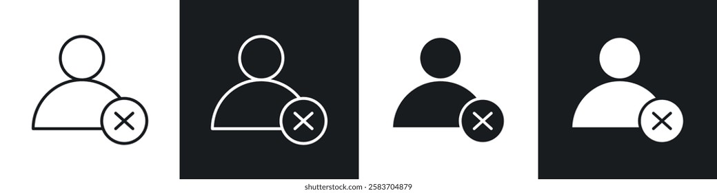 Delete user icons collection in black and white filled and line versions