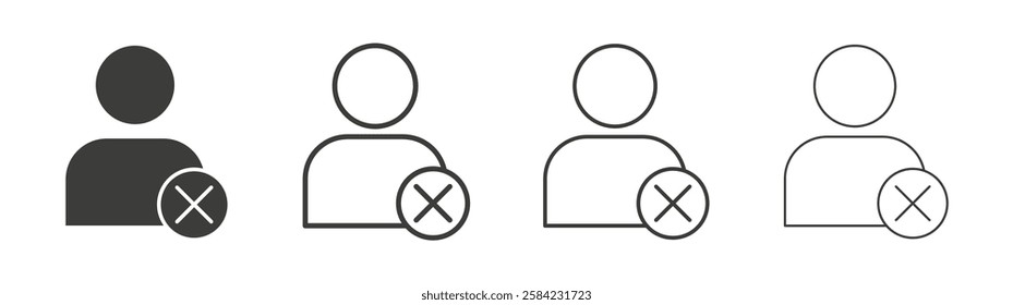 Delete user icons set. Liner outlined and flat black color