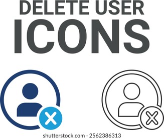 Delete user icons, solid icon collection for the online community, media, website, blog, content, business marketing, and social network icons.