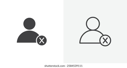 Delete user icons vectors illustrations in black fill and liner versions
