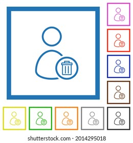Borrar iconos de color plano del esquema de usuario en marcos cuadrados en fondo blanco