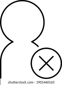 Delete user or person - modern thin line icon with small cross in right bottom corner. Simple black outline vector illustration.