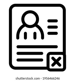 Icono de eliminación del perfil de usuario. Esquema eliminar icono vectorial de perfil de usuario para diseño web aislado en fondo blanco