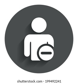 Delete user sign icon. Remove friend symbol. Circle flat button with shadow. Modern UI website navigation. Vector