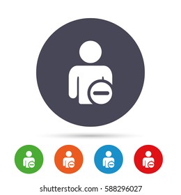 Delete user sign icon. Remove friend symbol. Round colourful buttons with flat icons. Vector