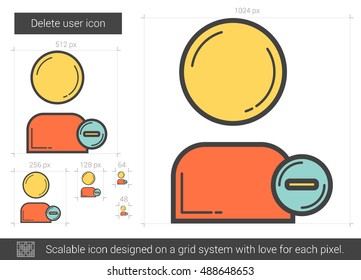 Delete user vector line icon isolated on white background. Delete user line icon for infographic, website or app. Scalable icon designed on a grid system.