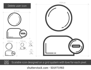 Delete user vector line icon isolated on white background. Delete user line icon for infographic, website or app. Scalable icon designed on a grid system.