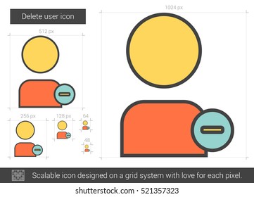 Delete user vector line icon isolated on white background. Delete user line icon for infographic, website or app. Scalable icon designed on a grid system.