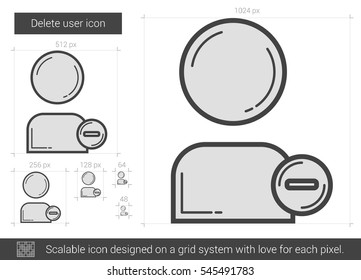 Delete user vector line icon isolated on white background. Delete user line icon for infographic, website or app. Scalable icon designed on a grid system.