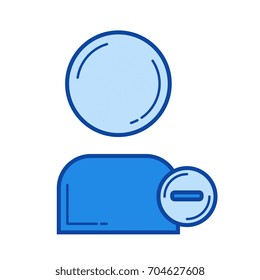 Delete user vector line icon isolated on white background. Delete user line icon for infographic, website or app. Blue icon designed on a grid system.