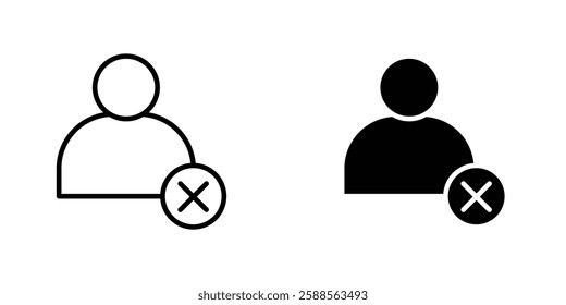 Delete user vectors icons set in filled and strokes on white background
