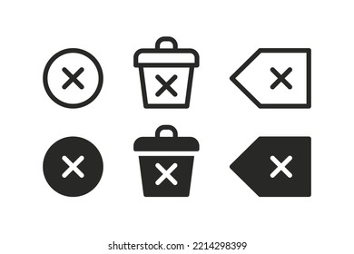 Delete vector icon linear and flat set. Remove to garbage trash bin button collection.