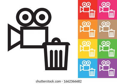 Delete Video File. Line Icon With Different Color Background.