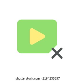 Borrar el icono ui de color plano de vídeo. Cancela la reproducción. Eliminar el contenido visual. Cerrar el reproductor multimedia. Elemento simple relleno para la aplicación móvil. Pictograma sólido colorido. Ilustración RGB aislada por vectores