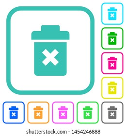 Delete vivid colored flat icons in curved borders on white background