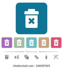 Delete white flat icons on color rounded square backgrounds. 6 bonus icons included
