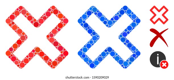 Delete x-cross composition of circle elements in variable sizes and color tones, based on delete x-cross icon. Vector circle elements are organized into blue illustration.