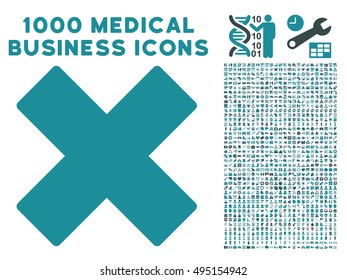 Delete X-Cross icon with 1000 medical commercial soft blue vector pictograms. Design style is flat bicolor symbols, white background.