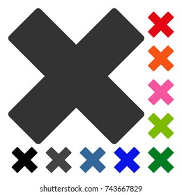 Delete X-Cross icon. Flat grey iconic symbol inside a blue rounded frame. Black, gray, green, blue, red, orange color versions of Delete X-Cross vector. Designed for web and app UI.