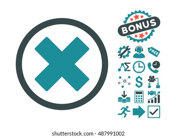 Delete X-Cross pictograph with bonus design elements. Vector illustration style is flat iconic bicolor symbols, soft blue colors, white background.