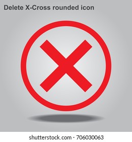 Delete X-Cross rounded icon is flat iconic symbol inside a circle, red color, gray  background. Designed for web and software interfaces, Vector illustration EPS10.
