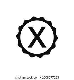 Delete X-Cross rubber seal stamp watermark. Icon symbol inside circle frame with grunge design and unclean texture. Scratched vector black ink emblem on a white background.