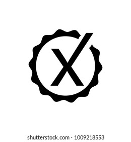 Delete X-Cross rubber seal stamp watermark. Icon symbol inside circle frame with grunge design and unclean texture. Scratched vector black ink emblem on a white background.
