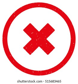 Delete X-Cross rubber seal stamp watermark. Icon symbol inside circle frame with grunge design and corrosion texture. Scratched vector red ink emblem on a white background.