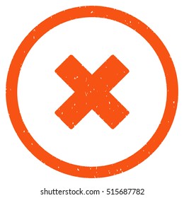 Delete X-Cross rubber seal stamp watermark. Icon symbol inside circle frame with grunge design and corrosion texture. Scratched vector orange ink sign on a white background.