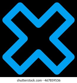 Delete X-Cross vector icon. Style is contour flat icon symbol, blue color, black background.