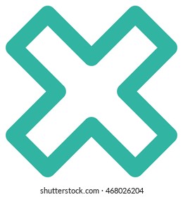 Delete X-Cross vector icon. Style is contour flat icon symbol, cyan color, white background.