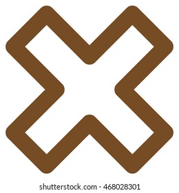 Delete X-Cross vector icon. Style is contour flat icon symbol, brown color, white background.