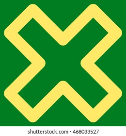 Delete X-Cross vector icon. Style is outline flat icon symbol, yellow color, green background.