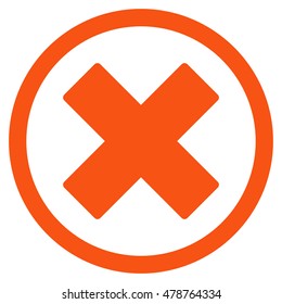 Delete X-Cross vector rounded icon. Image style is a flat icon symbol inside a circle, orange color, white background.