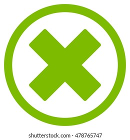 Delete X-Cross vector rounded icon. Image style is a flat icon symbol inside a circle, eco green color, white background.