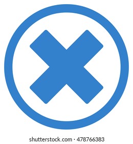 Delete X-Cross vector rounded icon. Image style is a flat icon symbol inside a circle, cobalt color, white background.