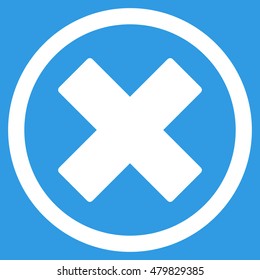 Delete X-Cross vector rounded icon. Image style is a flat icon symbol inside a circle, white color, blue background.